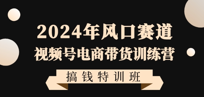 2024年风口赛道视频号电商带货训练营搞钱特训班，带领大家快速入局自媒体电商带货-副业网