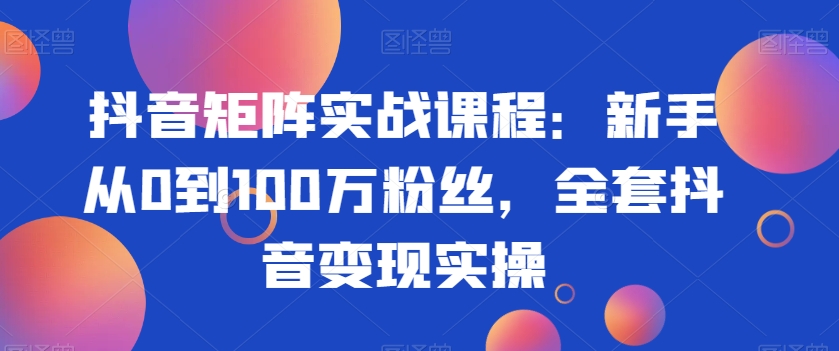 抖音矩阵实战课程：新手从0到100万粉丝，全套抖音变现实操-副业网