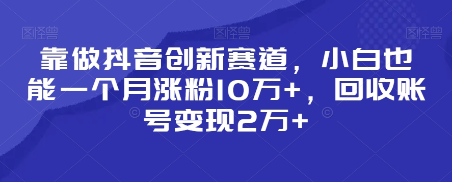 靠做抖音创新赛道，小白也能一个月涨粉10万+，回收账号变现2万+-副业网