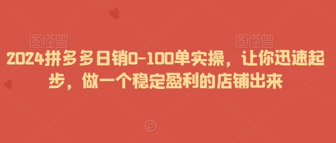 2024拼多多日销0-100单实操，让你迅速起步，做一个稳定盈利的店铺出来-副业网