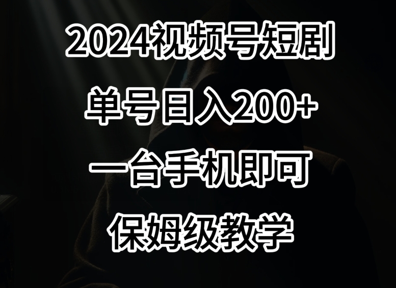 2024风口，视频号短剧，单号日入200+，一台手机即可操作，保姆级教学-副业网