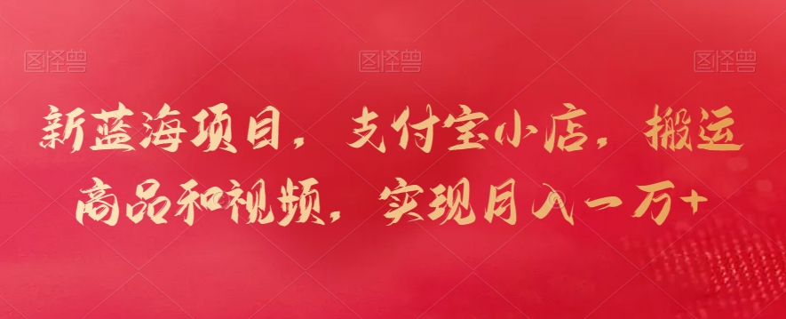 新蓝海项目，支付宝小店，搬运商品和视频，实现月入一万+-副业网