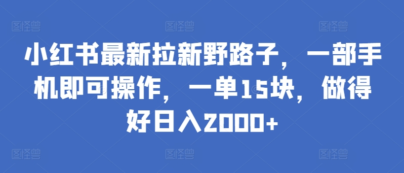 小红书最新拉新野路子，一部手机即可操作，一单15块，做得好日入2000+-副业网