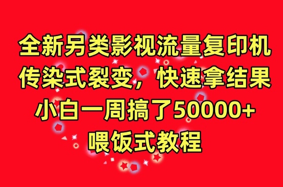 全新另类影视流量复印机，传染式裂变，快速拿结果，小白一周搞了50000+，喂饭式教程-副业网