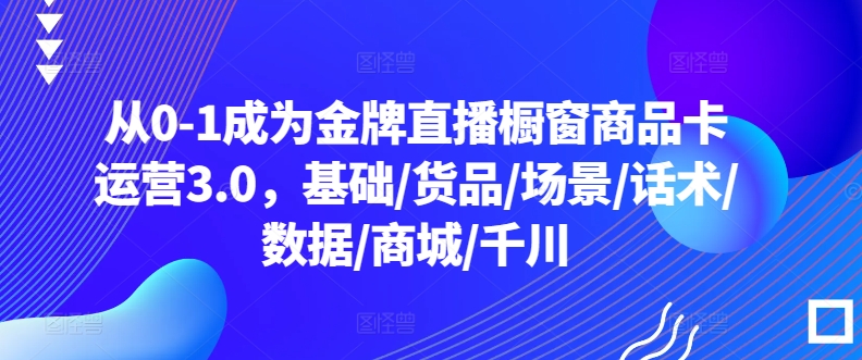 从0-1成为金牌直播橱窗商品卡运营3.0，基础/货品/场景/话术/数据/商城/千川-副业网