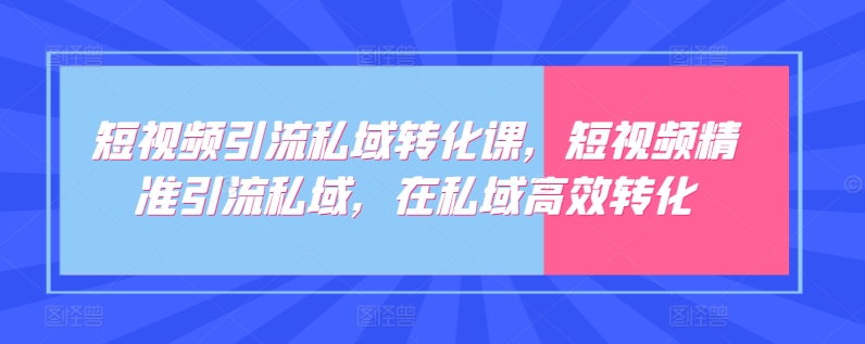 短视频引流私域转化课，短视频精准引流私域，在私域高效转化-副业网