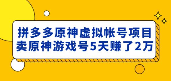 外面卖2980的拼多多原神虚拟帐号项目：卖原神游戏号5天赚了2万-副业网