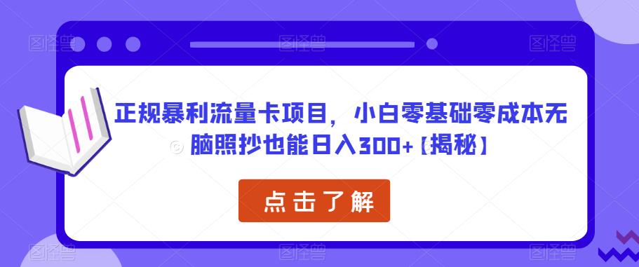 正规暴利流量卡项目,小白零基础零成本无脑照抄也能日入300+【揭秘】-副业网