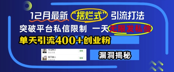 12月最新“摆烂式”引流打法，突破平台私信限制，一天无限发私信，单天引流400+创业粉-副业网