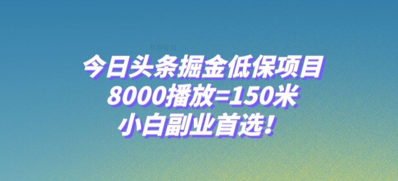 今日头条掘金低保项目，8000播放=150米，小白副业首选【揭秘】-副业网