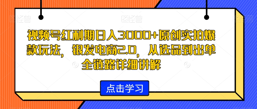 视频号红利期日入3000+原创实拍爆款玩法，银发电商2.0，从选品到出单全链路详细讲解-副业网