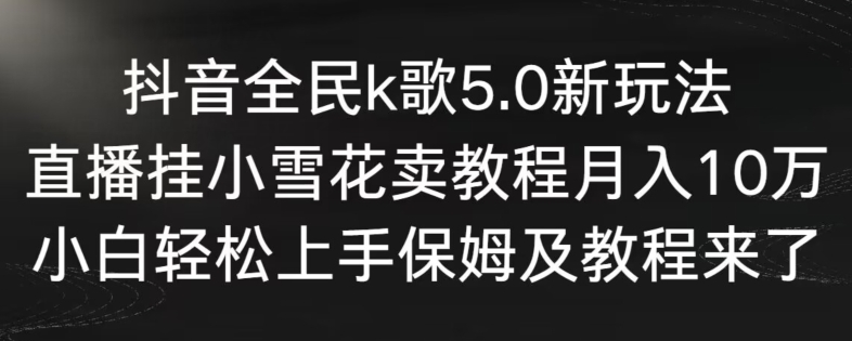 抖音全民k歌5.0新玩法，直播挂小雪花卖教程月入10万，小白轻松上手，保姆及教程来了-副业网