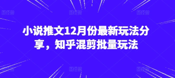 小说推文12月份最新玩法分享，知乎混剪批量玩法-副业城