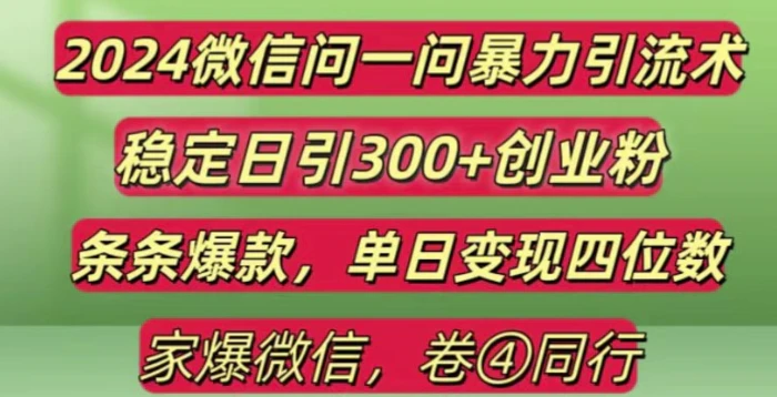 2024最新微信问一问暴力引流300+创业粉,条条爆款单日变现四位数【揭秘】-副业城