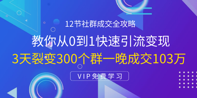 （1433期）12节社群成交全攻略：从0到1快速引流变现，3天裂变300个群一晚成交103万-副业城