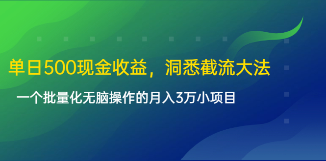 （1614期）单日500现金收益，洞悉截流大法，一个批量化无脑操作的月入3万小项目-副业城