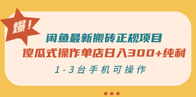 （2859期）闲鱼最新搬砖正规项目：傻瓜式操作单店日入300+纯利，1-3台手机可操作-副业城