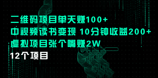 （2250期）二维码项目单天赚100+中视频读书变现 10分钟收益200+虚拟项目张个嘴赚2W-副业城