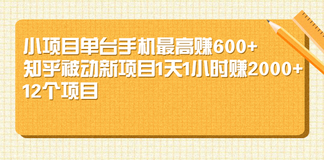 （2161期）小项目单台手机最高赚600+知乎被动新项目1天1小时赚2000+(12个项目)-副业城