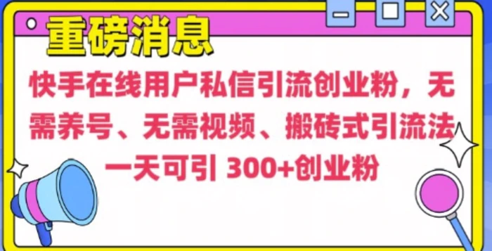 快手最新引流创业粉方法，无需养号、无需视频、搬砖式引流法-副业城