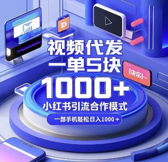 视频代发，一单5块，小红书引流合作模式，一部手机轻松日入多张-副业网