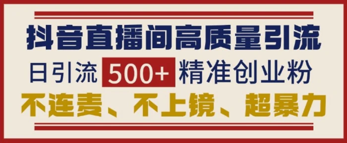 抖音直播间引流创业粉，无需连麦、不用上镜、超暴力，日引流500+高质量精准创业粉-副业网