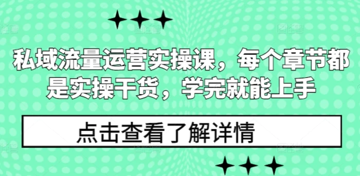 私域流量运营实操课，每个章节都是实操干货，学完就能上手-副业网