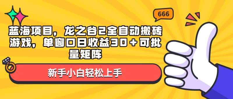 （13769期）蓝海项目，龙之谷2全自动搬砖游戏，单窗口日收益30＋可批量矩阵-副业城