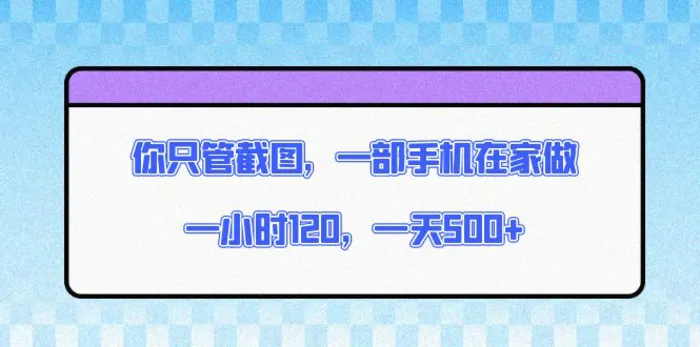 （13785期）你只管截图，一部手机在家做，一小时120，一天500+-副业城