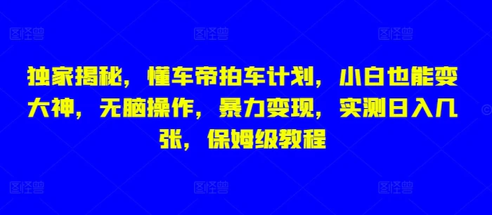 独家揭秘，懂车帝拍车计划，小白也能变大神，无脑操作，暴力变现，实测日入几张，保姆级教程-副业网
