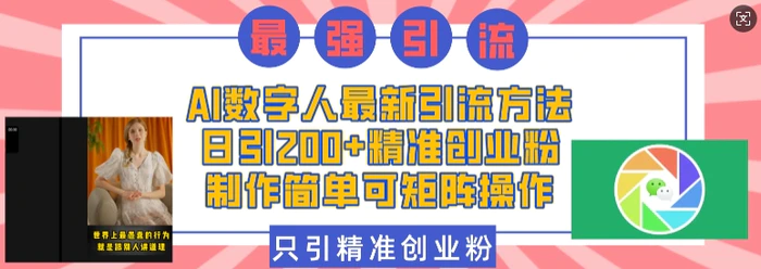 AI数字人最新引流方法，日引200+精准创业粉，制作简单可矩阵操作-副业网