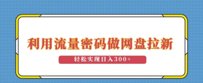 利用流量密码做网盘拉新，操作简单适合0基础小白，轻松实现日入3张-副业网