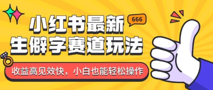 小红书最新生僻字赛道玩法，收益高见效快，小白也能轻松操作-副业网