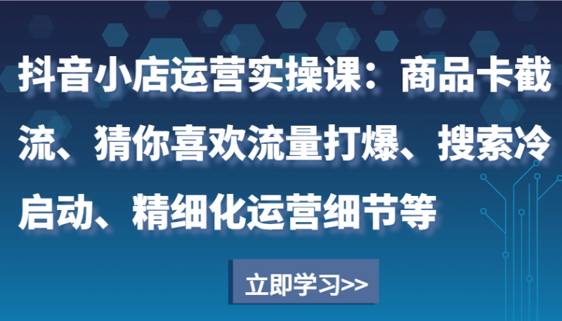 抖音小店运营实操课：商品卡截流、猜你喜欢流量打爆、搜索冷启动、精细化运营细节等-副业城