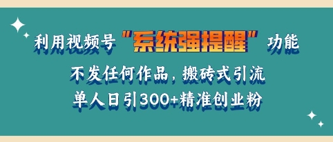 利用微信视频号系统提醒功能，引流精准创业粉，无需发布任何作品，单人单日引流300+创业粉-副业城