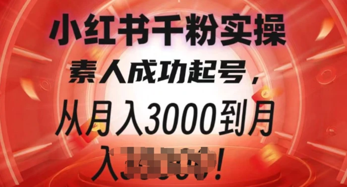 小红书千粉实操课，素人成功起号，从月入3000到月入过W-副业城