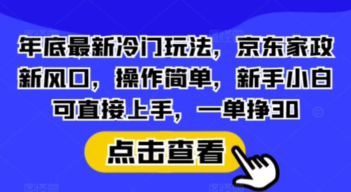 年底最新冷门玩法，京东家政新风口，操作简单，新手小白可直接上手，一单挣30【揭秘】-副业城