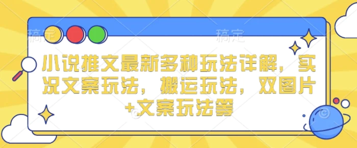小说推文最新多种玩法详解，实况文案玩法，搬运玩法，双图片+文案玩法等-副业网