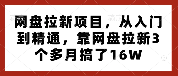 网盘拉新项目，从入门到精通，靠网盘拉新3个多月搞了16W-副业网