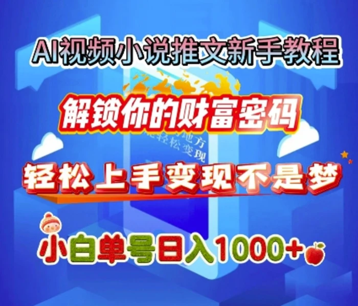 AI视频小说推文新手教程，解锁你的财富密码，轻松上手变现不是梦，小白单号日入几张-副业城