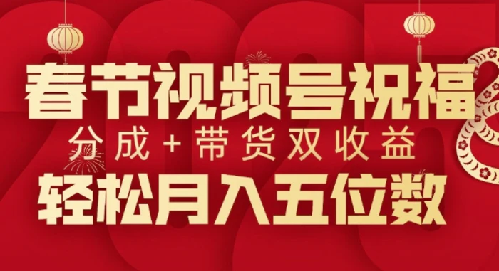 春节视频号祝福项目，撸视频号分成计划+带货，双收益月入过W-副业网
