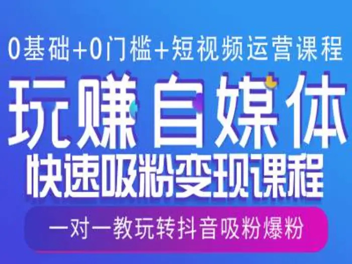 0基础+0门槛+短视频运营课程,玩赚自媒体快速吸粉变现课程,一对一教玩转抖音吸粉爆粉-副业城