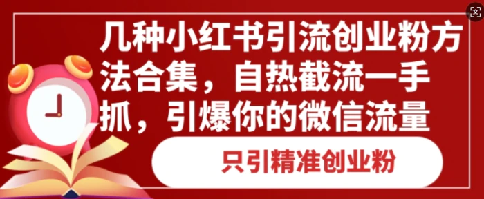 几种小红书引流创业粉方法合集，自热截流一手抓，引爆你的微信流量-副业城