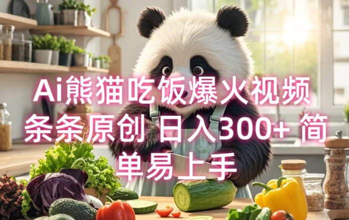 Ai熊猫吃饭爆火视频 条条原创 日入300+ 简单易上手-副业网