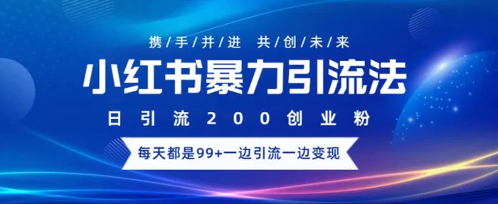 小红书暴力引流法，日引200精准创业粉，每天都是99+，边引流一边变现-副业网