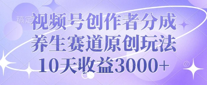 视频号创作者分成，养生赛道原创玩法，10天收益3k-副业城