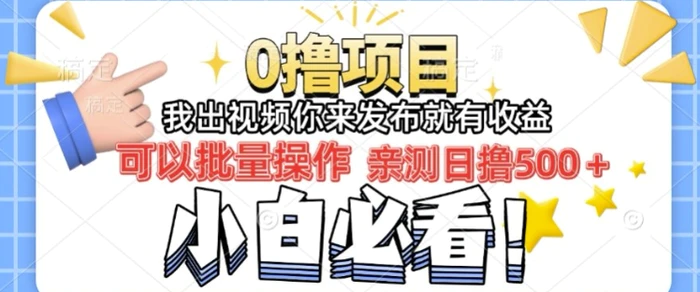 我出视频你直接领取发布就有收益日入几张的0撸项目，速度搞-副业网