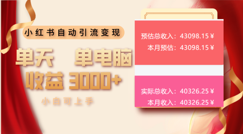 （13999期）小红书自动引流变现 单天单电脑收益3000+  小白可上手-副业城