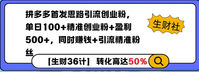拼多多无敌思路引流创业粉，无脑矩阵开店，同时挣钱+引流精准粉丝-副业城