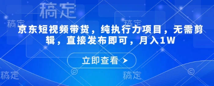京东短视频带货，纯执行力项目，无需剪辑，直接发布即可，月入1W-副业网